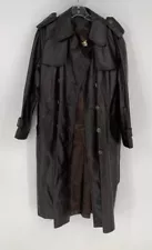 Montgomery Ward The Tannery Womens Brown Leather Belted Trench Coat Size 13/14