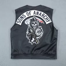 Sons of Anarchy Vest Mens XL Black Leather Motorcycle Biker Gang Licensed Moto