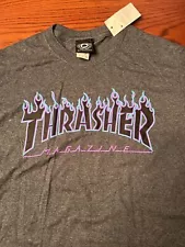 NWT Vintage Thrasher Shirt Mens Medium Heather Gray Skateboard Magazine Flame