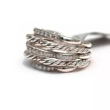 New DAVID YURMAN Tides Dome Ring in Sterling Silver & Diamond Size 6