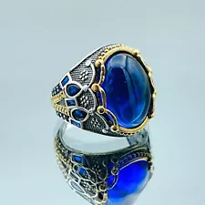 Men's Simulated Aqeeq 925 Sterling Silver Ring Turkish Handmade Gift For Him