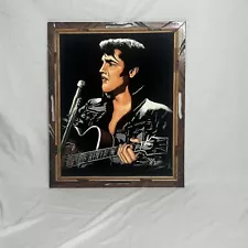 Vintage Young Elvis Presley Black Velvet Painting 18.5” x 23" Wood Frame