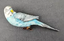 Parakeet Budgie Kelvin Clip Ornament VTG Ceramic Porcelain Blue Bird Figurine