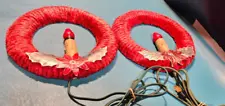 2 Vintage Electric Red Chenille HOLIDAY *Christmas WREATH Antique WORKS!