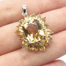 LB Jewelry 925 Sterling Silver Real Cushion & Pear-Cut Citrine Pendant