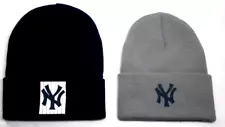 2 FOR 10.95! New York Yankees flat logos on Navy/Gr beanie cap hat. See details