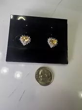 Stauer 925 Canary Diamond Heart Stud Earrings .25”x.25” Signed Retails $79