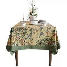 Vintage Floral Linen Stain Resistant Rectangular Table Party Tablecloth Decor