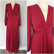 Vintage 1930s 1940s 1970s Style Red Cocktail Evening Party Pleated Dress Size 10