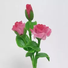 Pink Flower Roses Miniature Handmade Clay Plant Dollhouse Garden Decoration