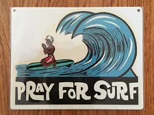 Pray For Surf Retro Surfing Surfboard Wave Vintage California Poster Metal Sign