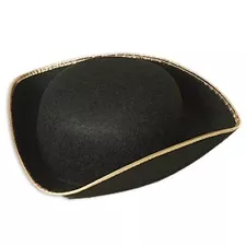 Tricorn Hat Black Colonial with Gold Trim