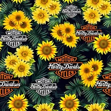 Harley Davidson Sunflowers Logo Cotton Fabric by the 1/2 Yard, 57-58" Width