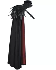 Devil Fashion Mens Gothic Feathered One-Shoulder Cloak Cape - Black & Red