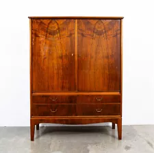 Mid Century Danish Modern Credenza Cabinet Armoire Locking Drawers Walnut Mcm