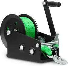 Trailer Boat Hand Winch with Heavy-Duty Gears 3500 Lb 30Ft Green Strap and Safet