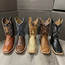 MEN'S RODEO COWBOY ALLIGATOR NECK PRINT WESTERN SQUARE TOE BOOTS MEXICO PRODUCT