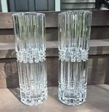 Pair of 12" Mid Century French Cut Lead Crystal Vases Cristal d'Arques