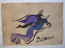 Pablo Picasso Painting Drawing Vintage Sketch Paper Signed Stamped