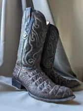 HANDCRAFTED cowboy boots LOS ALTOS western 9 EE brown leather CROCODILE PRINT