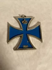 Large Knights Templar Cross Crusader Pendant Blue Enamel 1914 Crown Crucifix