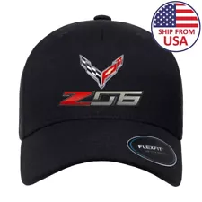 Corvette Z06 Supercharged Racing Printed Baseball Cap Black Hat Adult Size