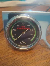 VINTAGE GREEN LINE SUN OIL PRESSURE GAUGE & Chrome Bracket FORD CHEVY DODGE