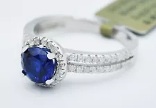 GENUINE 1.22 Cts BLUE & WHITE SAPPHIRE RING .925 Sterling Silver - NEW WITH TAG