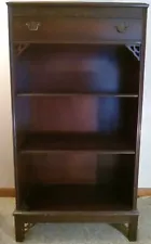 Antique Dark Oak Three Shelf Bookcase W/Drawer at Top Filigree Scroll Work