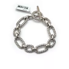 New DAVID YURMAN Ladies 12.5mm Cushion Link Toggle Bracelet in Silver & Sapphire