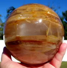 XL GOLDEN Healer LEMURIAN QUARTZ Crystal Sphere Ball 5 Inches For Sale