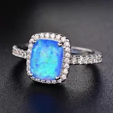 New Blue Fire Opal Silver CZ Ring Size 10