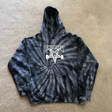 Thrasher Men's Hoodie Sweatshirt Blue Tie Dye Flames Skateboarding Size Medium