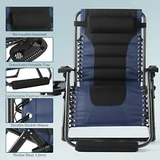 Extra-Wide Padded Zero Gravity Chair Folding Recliner Patio Lounge Tray+Foot Pad