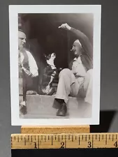 man smoking cigar w/ boston terrier dog B&W vintage snapshot photo