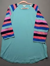 LulaRoe Randy Aqua With Multicolor Sleeves Shirt 3XL Excellent Pre-owned