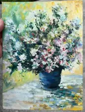 Oil Painting Impressionist Floral Still Life Vase of Flowers After Claude Monet