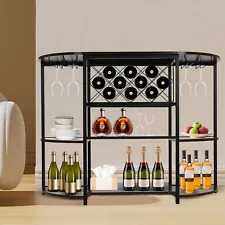 3 Layers, Wine Rack Table Wine Bar Cabinet Freestanding Floor for Liquor Glasses