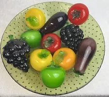 11 Art Glass Fruit Apples Tomato Orange Grapes & Egg Plant Applied Stems