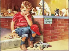 Frances Tipton Hunter, Boy Puppies For Sale Coins, 7.75"x5.75" Print 1940's