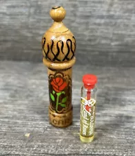 REFAN 100% Pure Bulgarian Rose Oil .05ml and Wooden Carved Hand painted Tube