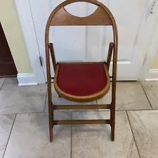 Antique Bentwood Folding Chairs-Burgundy Vinyl Padded Seats-Farmhouse-Funeral