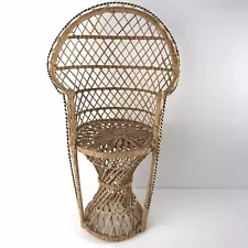 Vintage Mini Peacock Wicker Rattan Chair 16” Doll Plant Stand Boho Decor