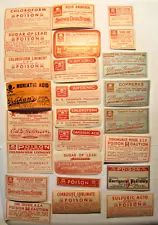 25 Vintage POISON Pharmacy labels new unused Lot C