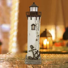 Wooden Nautical Lighthouse Decor with Light Rustic Ocean Sea Beach Handcrafted