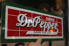 RARE DRINK DR PEPPER GOOD FOR LIFE BRICK DEALER SODA PORCELAIN METAL SIGN TEXAS