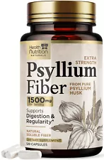 High Absorption Psyllium Husk Fiber Caps 1450 mg, Natural Soluble Fiber Capsules