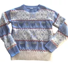 New Way to Celebrate Ugly Hanukkah Sweater Menorah Fuzzy Blue Christmas XS 0-2