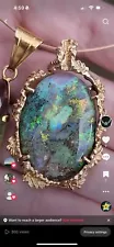 Natural Black Boulder Opal 14k Pendant Floral design 11.75 Grams