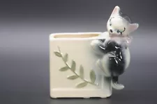 Vintage 1940s Royal Copley Planter Pottery Black and White Kitten Climbing Plant